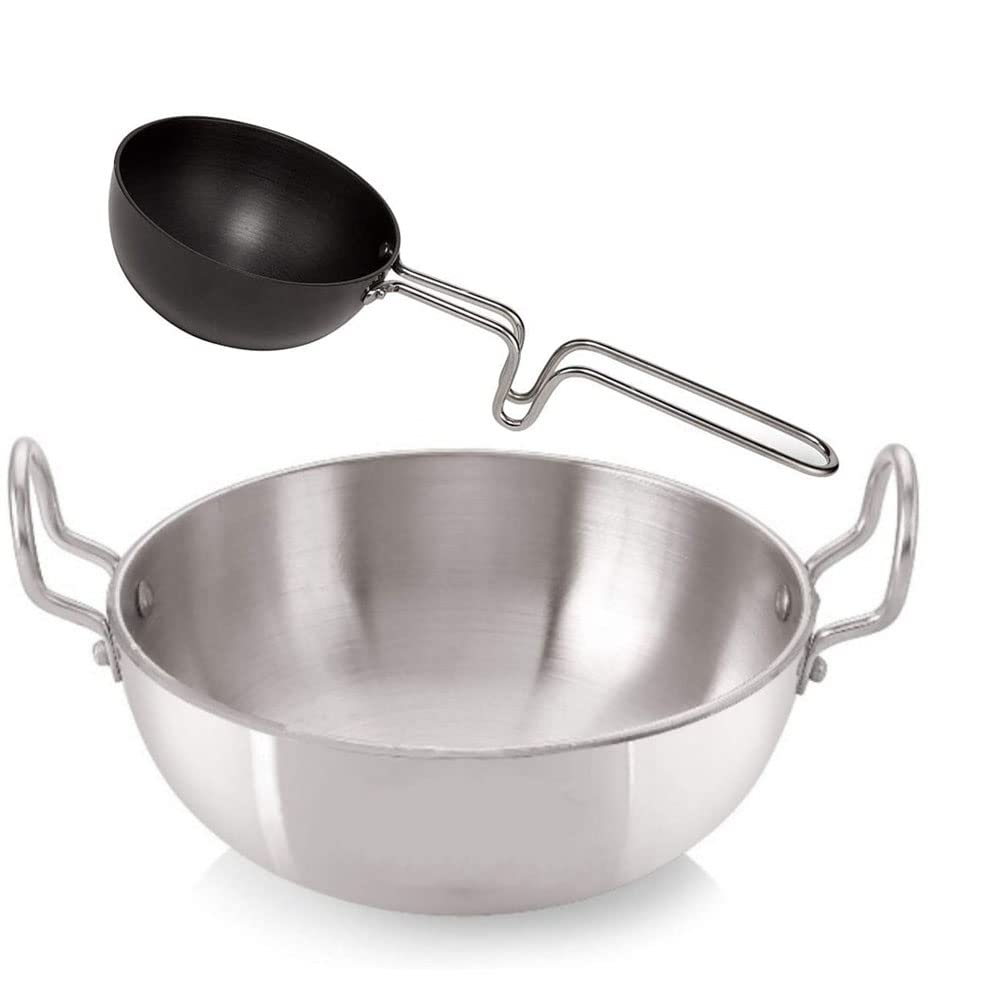 Satre Online and Marketing Aluminium Kadai Deep Pan Size No-13 with Non Stick Aluminium Tadka Pan(Fry Pan) Size No-6 Set of 2, Kadhai (1 Pcs) with Tadka Pan (1 Pcs)