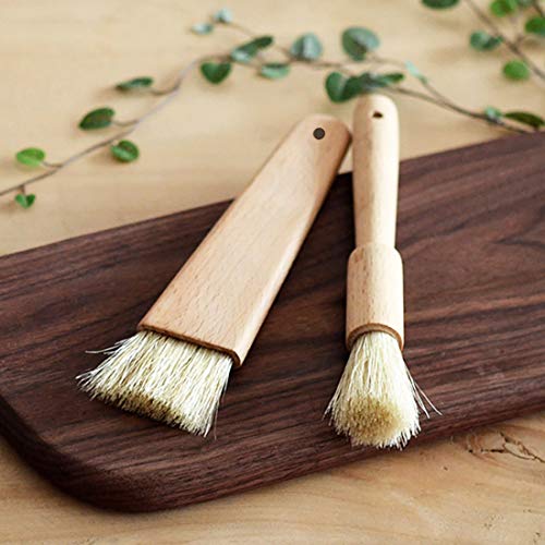 Saizone BBQ Basting Brush Nature Bristles Food Safety Pastry Brushes with Beech Wood Handle Baking Cooking Brushes Round and Flat(Pack of 2) - Thumbnail 4
