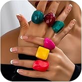 CIWEAI 6Pcs Chunky Colorful Resin Knuckle Rings for Women Y2k Irregular Stackable Acrylic Midi Dome Ring Fashion Rainbow Square Statement Finger Jewelry Pack