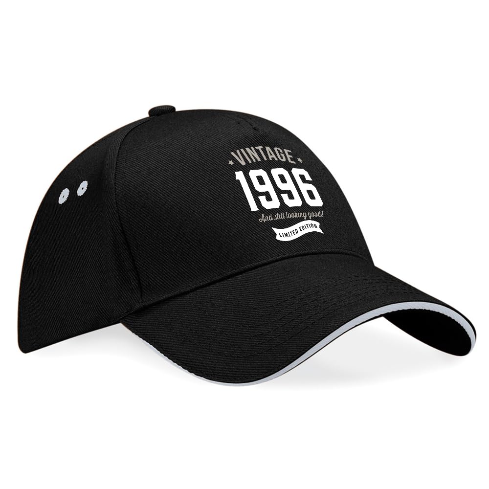 D Design Invent Print! 30th Birthday Gift Hat for Men Women Baseball Cap 30 Present Keepsake (Black (Grey Trim))