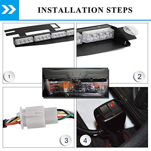 YITAMOTOR Red Blue Visor Emergency Lights, 216 LED Windshield