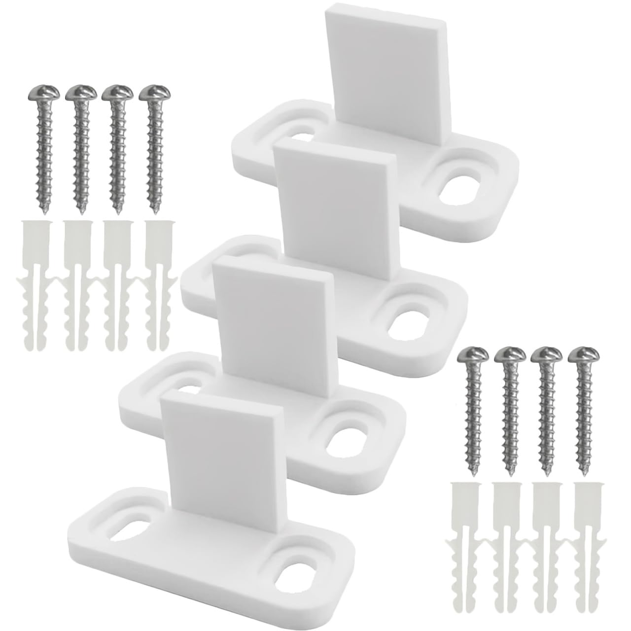 ULTECHNOVO 4 Pack Sliding Barn Door Floor Guides White T-Shaped Bottom Track Door Guide with Anti-Swing Pom Roller for Wardrobe and Cupboard Quiet Mount Hardware Kit with Screws