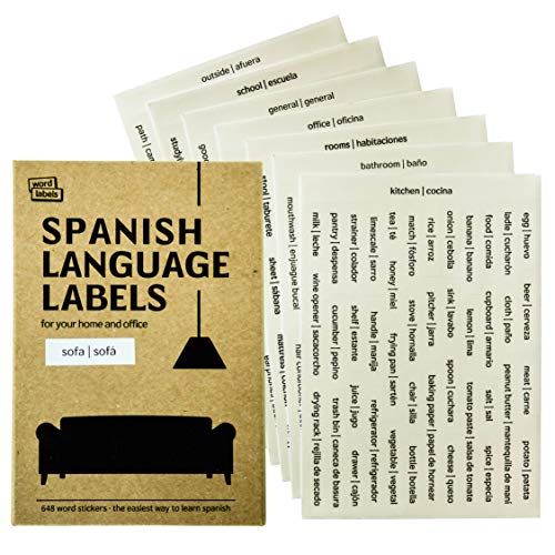 648 Spanish / English language stickers from Word Labels. Learn Spanish at Home with the Best Value Vocabulary Stickers for your Home and Office.