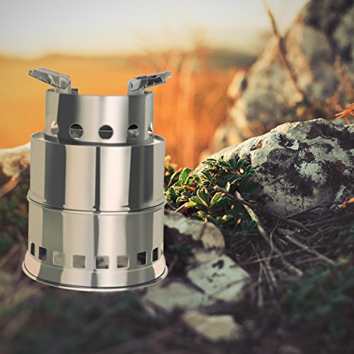 ALLOMN Portable Stainless Steel Wood Solid Fuel Burning Camping Stove Collapsible Can for Outdoor Backpacking Cooking