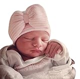 Infanteenie Beenie Pink and White Newborn Hospital Hat with Bow
