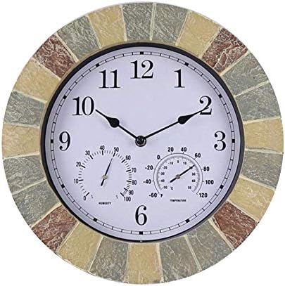 入荷予定 庭の時計屋外防水 庭の壁に取り付けられた防水防湿および防塵屋外時計用の温度と湿度の屋外時計樹脂ラウンド14インチ 屋外の壁時計