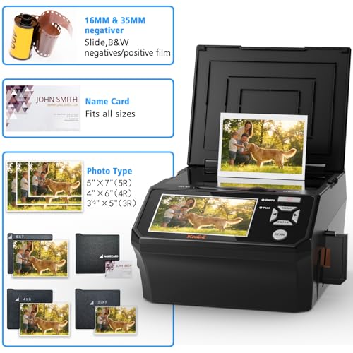 Scanner 4-en-1 Diapositives et Négatifs, Scanner Photo 22MP avec Écran LCD 5", Convertit 135/110 Films/Négatifs/Photos en JPEG Numérique, Carte SD 8Go Incluse