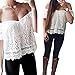 Lisli Women Sexy White Off Shoulder Embroidery Lace Crochet Chiffon Tops Blouse T-shirt,Asian XL