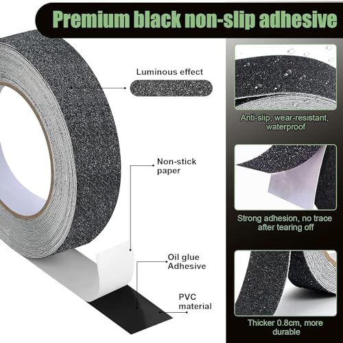 Occewoker Anti Slip Tape, 2 Pcs Non Skid Safety Tape, Grip Tape for Stairs, Steps, Floors, Ramps, Black