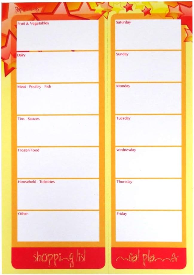 A5 Shopping List and Meal Planner Notepad - Stars Design, 100 Sheets