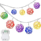 Rattan String Lights, DecorNova 19.7 Feet 30 LED Battery Powered Ball String Lights with Waterproof 3 AA Battery Case & 2 Lighting Modes for Bedroom Camping Christmas Mantel Tree Party, Multi Color