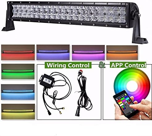 Serpeo 24" 120W 5D RGB Straight LED Light Bar Strobe Flash Multicolor for Jeep SUV ATV Truck Off-road with Free wiring Harness