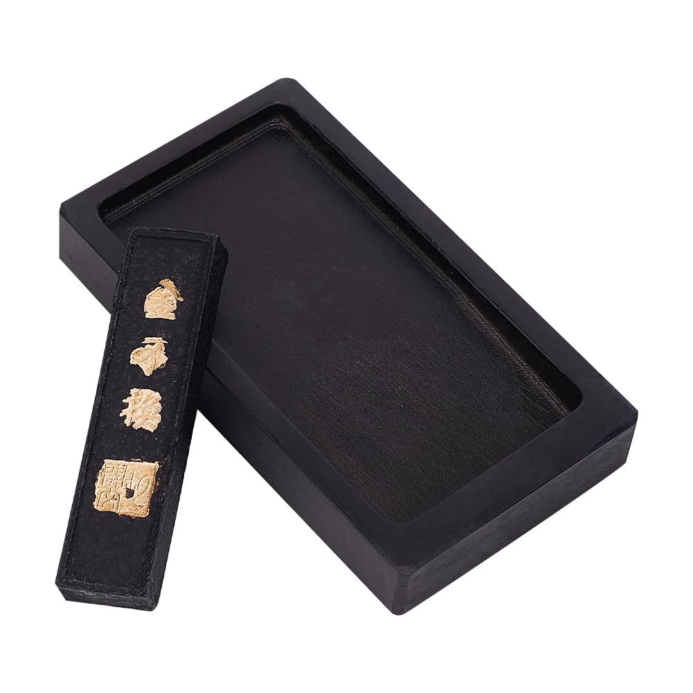 PH PandaHall 2 pcs Chinese Calligraphy Inkstone with Ink Stick Traditional Chinese Ink Stones Sumi Drawing Inks Dish Inks Stone Tray for Traditional Calligraphy Practice Painting Drawing