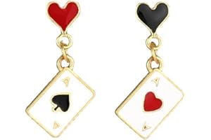 FUTIMELY Queen of Hearts Dangle Drop Earrings, Asymmetric Long Clock Poker Earrings Queen of Hearts Costume Accessories for Women Halloween Theme Accessories