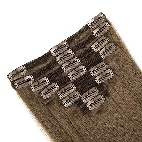 100% Remy Clip in Hair Extensions Remy Human Hair Standard Weft Natural Hair 8 Pieces 18 Clips Long Smooth Soft Silky Straight 20"/20inch 3.7 OZ