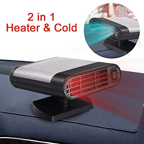 Portable Car Heater, 60 Seconds Fast Heating Quickly Cooling Fan 12V 150 W Auto Defogger Defroster Plug in Cig Lighter with 360° Rotating Base (Black Gray)