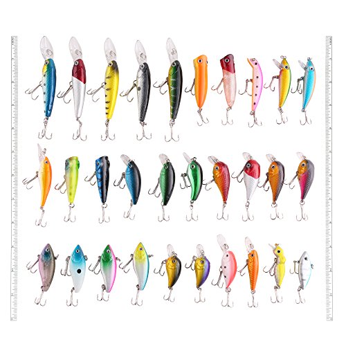 LotFancy 30 PCS Fishing Lures for Freshwater, Bass Lures, Length From 1.57 to 3.66 Inches