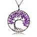 Uniki Tree of Life Pendant Amethyst Rose Peridot Chakra Crystal Necklace Gemstone Jewelry Great Gifts (Amethyst)