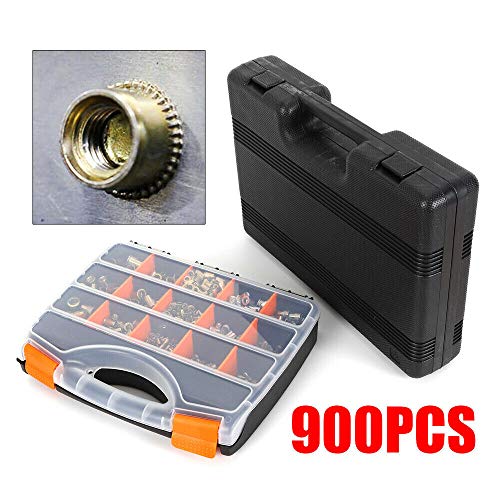 DONNGYZ Portable Hand Rivet Nut Tool, 900PCS Stainless Steel Ribbed Nutsert Set + Hand Nut Riveter, Hand Riveting Tool Gun, Pro Rivnut Setting Repair Tool(US Stock)