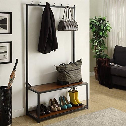 Carolina Classic Nora Metal Coat Rack Bench in Black