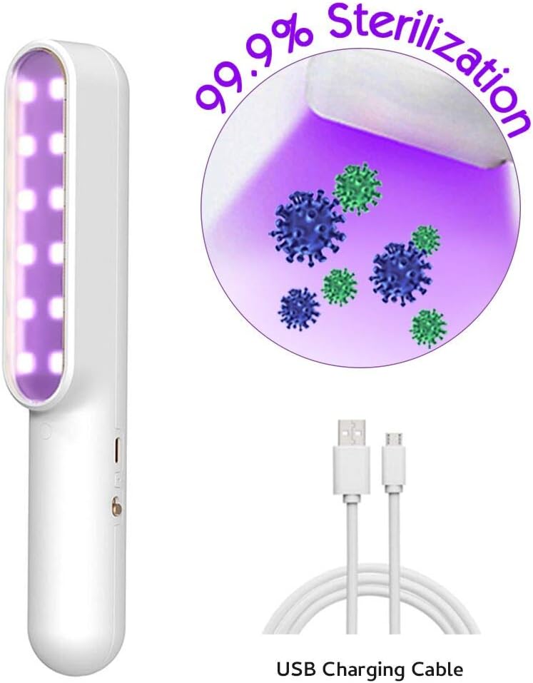 Castries UV Light Sanitizer Travel Wand Portable UV Light Lamp Without Chemicals for Hotel Household Bathroom Wardrobe Toilet Car Pet Area Smartphone Kids Toys Germ-Killing Function