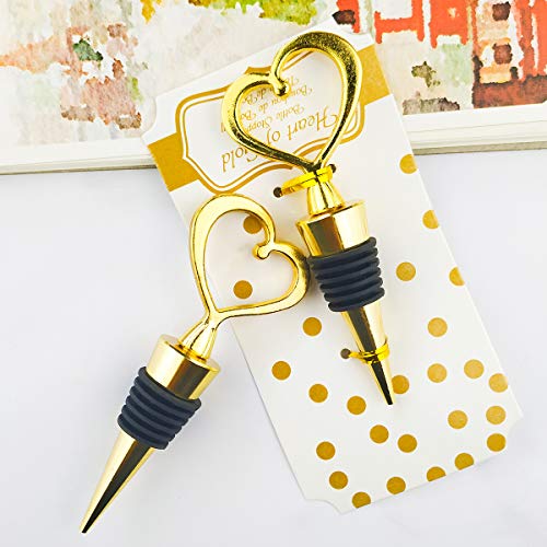 12PCS Wedding Favor for Guests,Matal Alloy Heart Wine Bottle Stopper Champagne Saver with Gift Box for Party Souvenirs Gift Supplies Decoration by WeddParty (Heart Golden)