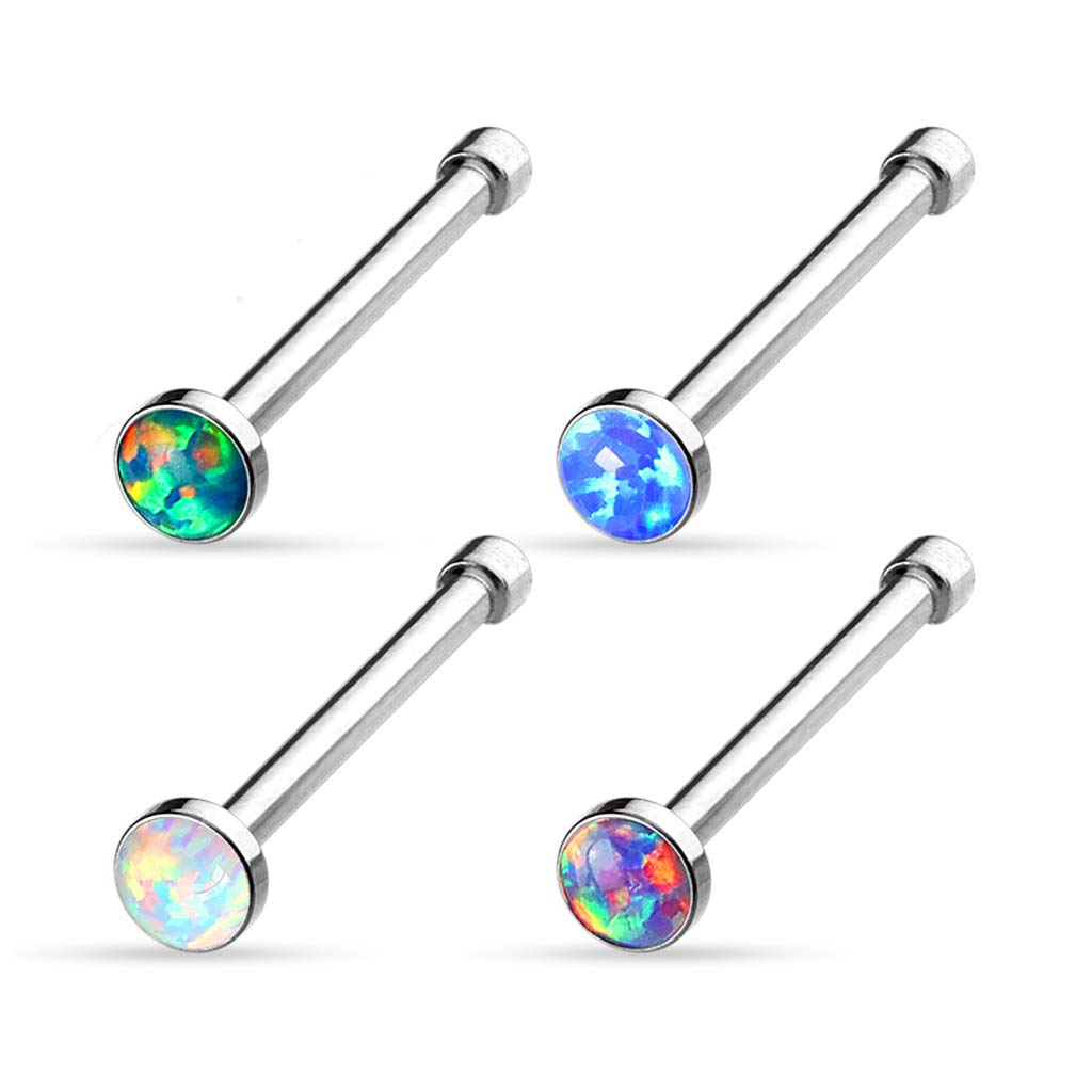 Gekko Body Jewellery 4 Pack of Opal Nose Stud Piercing Rings Surgical Steel