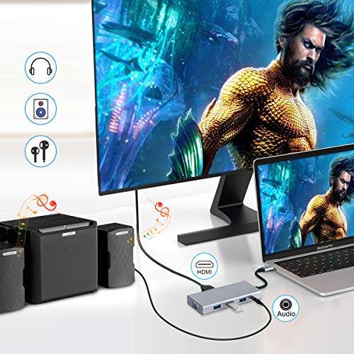 USB C to HDMI VGA USB3.0 Adapter,USB Type C Hub with HDMI 4K VGA 3 USB3.0 Audio PD Charging Port and TF/SD Card Slots,Compatible with Samsung DeX for Galaxy S10/S9/S8/Note 9/8,MacBook/MacBook Pro
