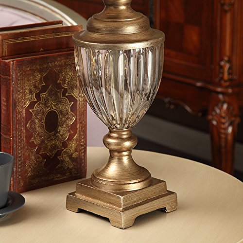 Table Lamp,Topotdor Berg Crystal Antique Brass Linen Shade Table Lamps,Set of 2(Gold Table Lamp) - Thumbnail 5