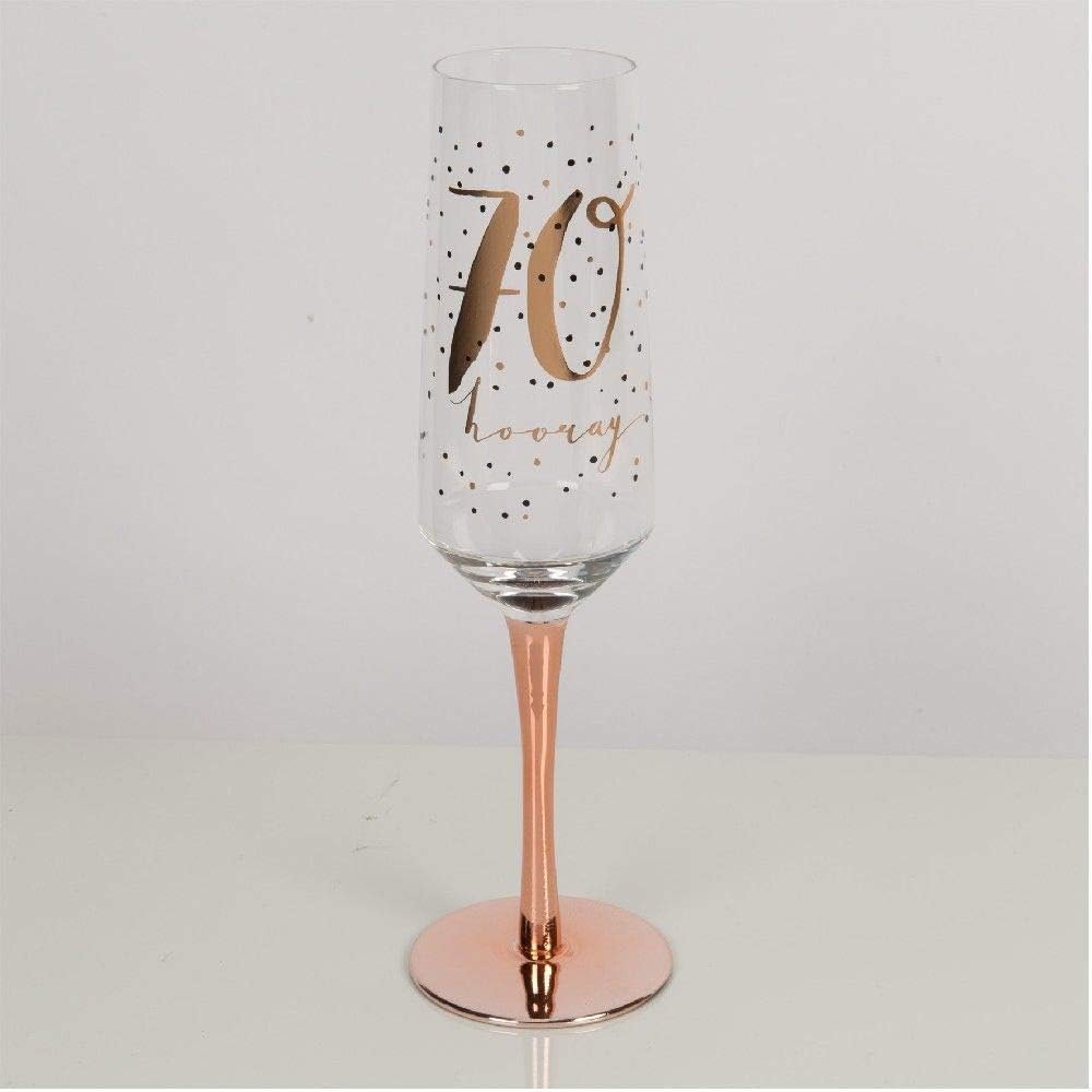 Widdop and Co Hotchpotch Luxury Champagne Prosecco Flute Glass Rose Gold Stem 70th Birthday, Rose Gold,black