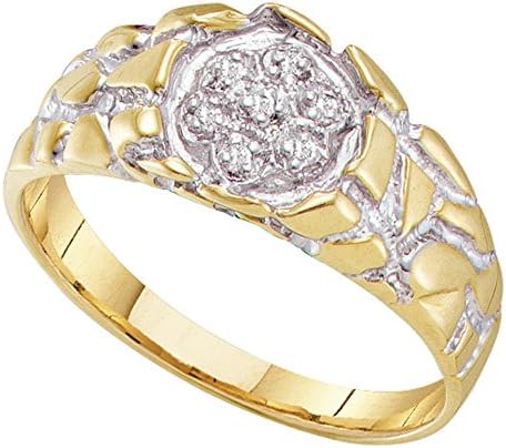 10kt Yellow Gold Mens Round Diamond 2-tone Nugget Band Ring 1/20 Cttw