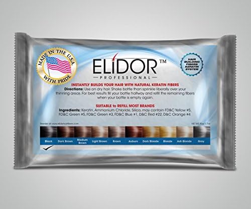 ELIDOR Keratin Hair Building Fibers - 25gr Refill Bag, Hair Thickening Fibers Hair Loss Concealer Hair Regrowth and Growth Hair Vitamins Hair Loss Hair Growth Thinning. Cover Your Bald Spot in 30 Seconds. Refill your Miracle Hair Toppik, Caboki, Bosley, Nanogen, Viviscal, Samson, Fully and other bottles for the fraction of the cost (BLACK)