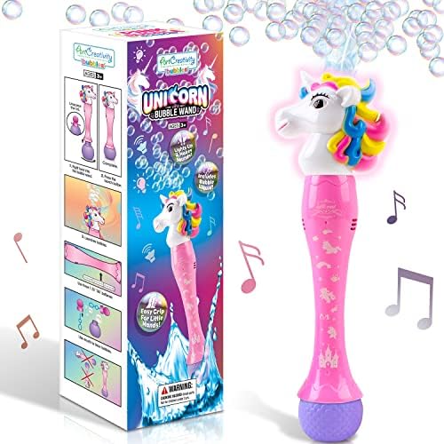 ArtCreativity Light Up Unicorn Bubble Blower Wand, 14 Inch Illuminating