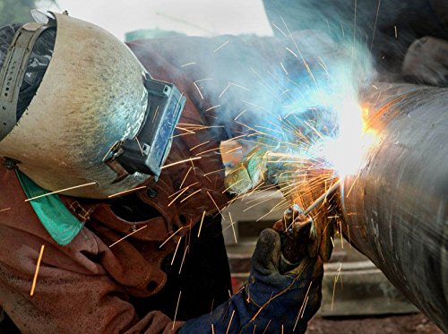 QeeLink Welding Gloves - Heat Resistant & Wear Resistant Lined Leather Fireproof Stitching Tig/Mig Welders/Fireplace/BBQ/Gardening/Grilling/Stove (16-inch, Blue)
