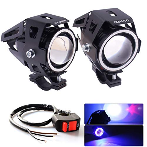 BLIAUTO Motorcycle LED Headlight U7 Cree Driving Fog Running Lights DRL Universal Front Spot Halo Ring Work Light Lamp for ATV UTV Trucks Hi/Lo Beam with Switch (2PCS, Blue Angle Eye)