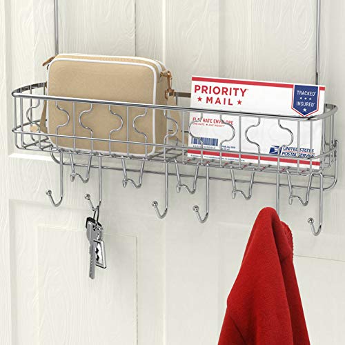Simple Houseware Over The Door Hook Shelf Organizer 11 Hooks with Basket Storage Rack, Chrome
