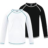 2 Pack Boys Rash Guard Swim Shirt Long Sleeve UPF+ 50 Sun Swimwear for Toddler Kids Rashguard Water Swimming Shirts
