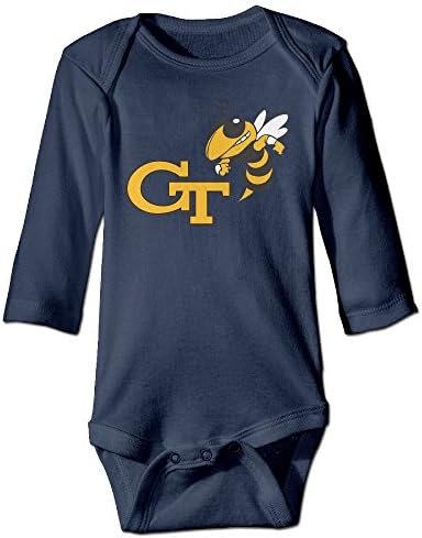 Ga Georgia Tech Yellow Jackets Logo Long Sleeve Baby Hanging Bodysuit Baby Shower Gift Navy 100% Cotton