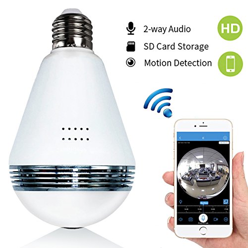 Light Bulb Camera – Bysameyee Wireless Wi-Fi IP Cam with Remote Live View, 360 Degree Panoramic Fisheye Lens Dome Camera for Home Office Security Monitoring