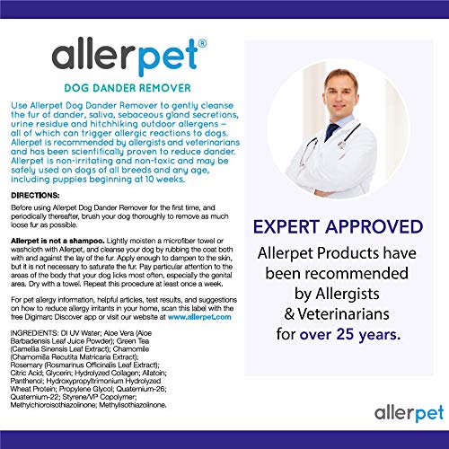 Allerpet Dog Allergy Relief w/Free Applicator Mitt Pet Dander Remover