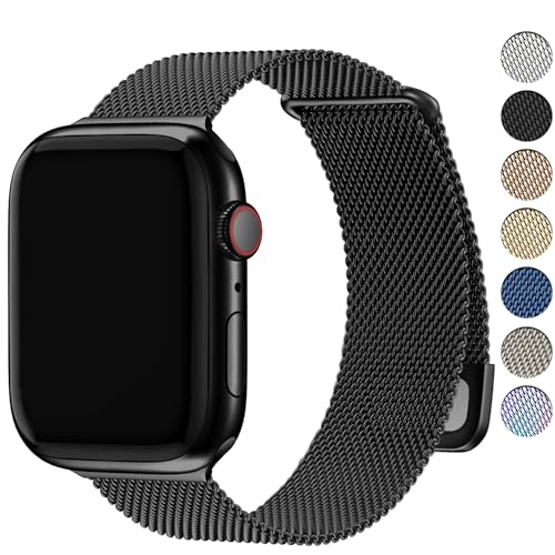 Fullmosa Correa Magnética Para Apple Watch 40mm 44mm 46mm 45mm 42mm 49mm 41mm 38mm,Pulsera Repuesto de Acero Inoxidable Milanese Loop para iWatch Ultra SE 3/2/1 Series 11 10 9 8 7 6 5 4 3 2 1,Negro