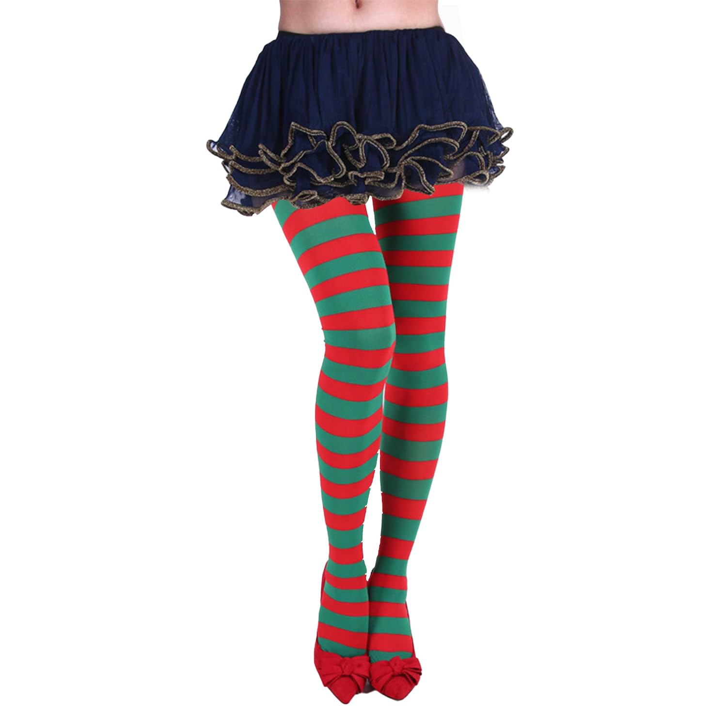 Miaija Stripe Tights Christmas Stripe Tights Full Footed Striped Socks Fancy Dress Costume Accessory for Women Girls (red and green)