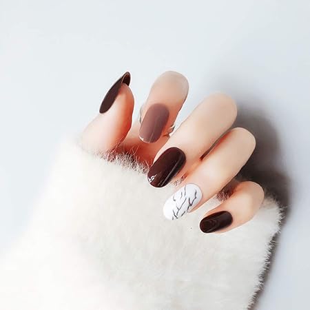 Amazon Xutxzka 24本ブラウンコーヒー偽ネイル大理石偽ネイルフルカバーロング偽ネイルステッカー Xutxzka アクリルネイル用ツール 通販