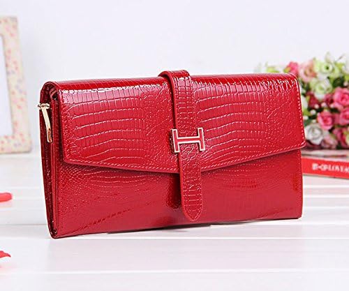 Eonice Fashion Croco Embossed Women's Genuine Leather Clutch Wallet Women Purse Business Coffee Carry Handbag (Red)