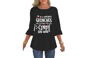 Roshop Christmas Shirts Womens 3 4 Sleeve Ruffle Holiday Outfits Themed Costume Tops