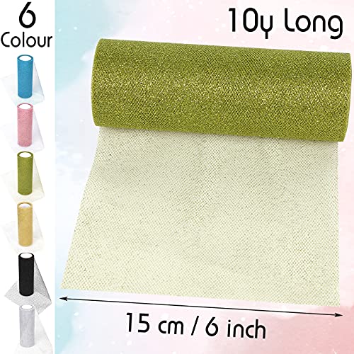 VGOODALL Rainbow Glitter Tulle Rolls, 6 Rolls Shimmer Color Assortment Ribbon for Table Runner, Baby Shower Sash Bow Tutu Skirt Sewing Crafting Fabric Wedding Unicorn Christmas Party Gift Ribbon