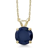 Gem Stone King 14K Yellow Gold Blue Sapphire Pendant Necklace for Women | 2.46 Cttw | Gemstone September Birthstone | Round 8MM | With 18 Inch Chain