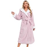 LYCY Womens Plush Hooded Robe, Soft Fluffy Womens Fleece Robe Long Warm Bathrobes for Women