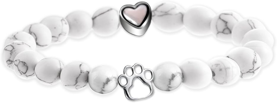 Elegant Chef Pet Memorial Agate Paw Heart Beads Bracelet- Sympathy Gift