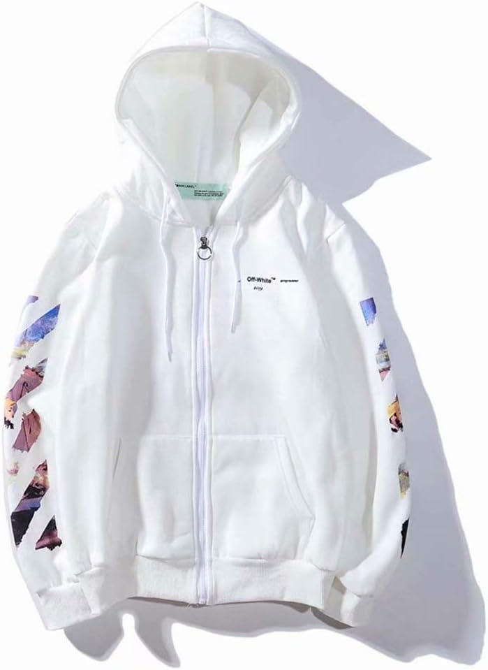 Lanzhx Off Men's Full-Zip Hooded Sweatshirt Long Sleeve Fashion Jacket Limited Oil Painting Arroff OW White Hoodies